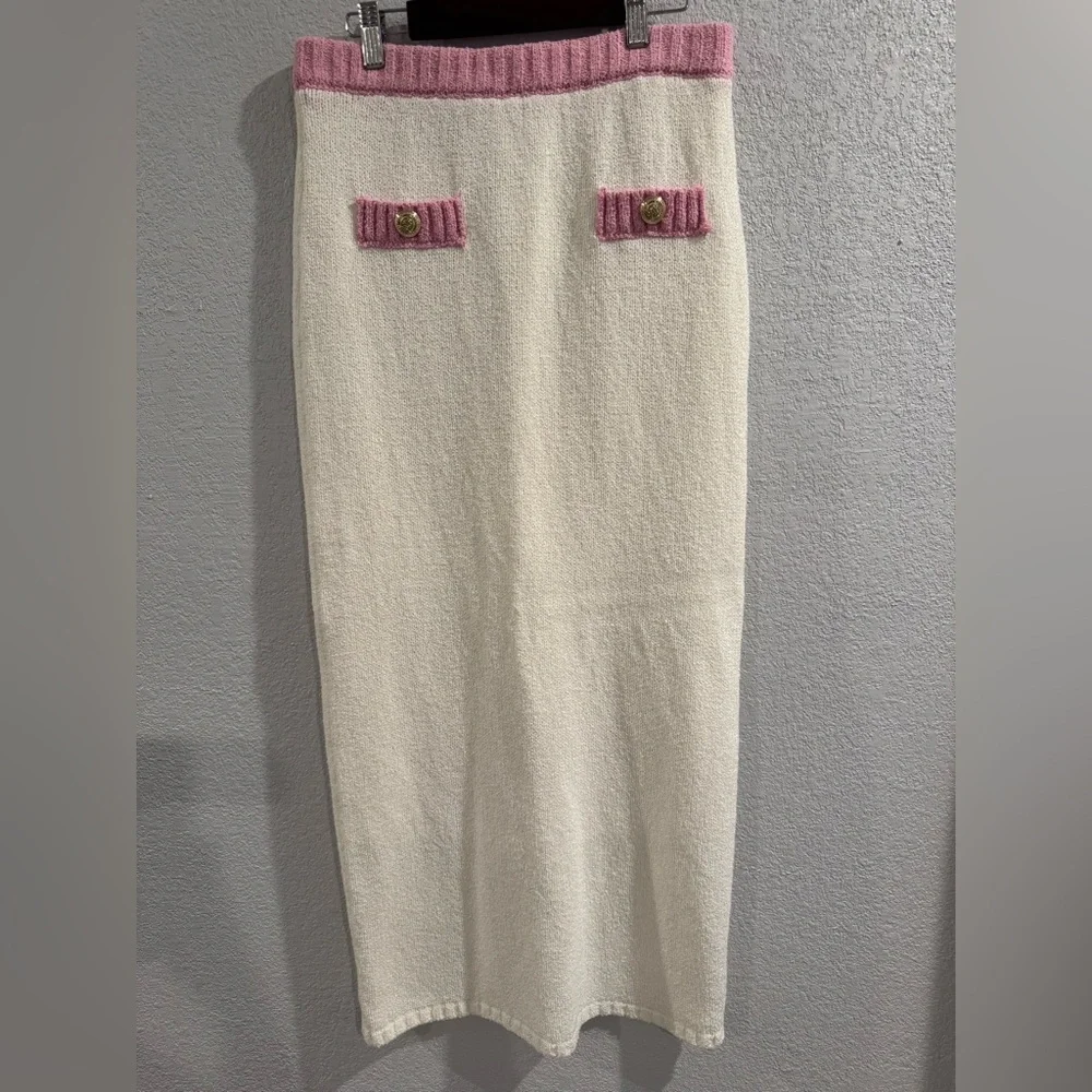 VICI Collection Arwen Contrast Knit Tank & Pencil Midi Skirt Cream/Pink M - Picture 7 of 9